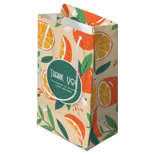 Oranje Citrus Fruit Retro Pattern Party Dank u Klein Cadeauzakje (Voorkant Gekanteld)