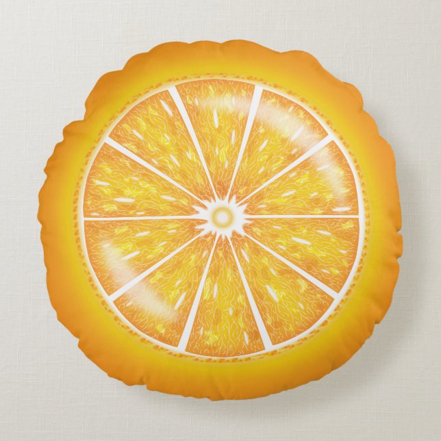 Oranje Citrus Fruit Slice Cartoon Illustratie Rond Kussen (Voorkant)