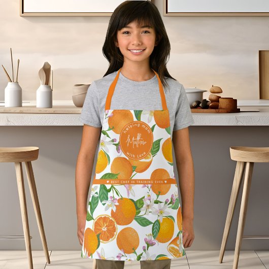 Oranje Citrus Kinderen Chef Script Naam Schort