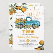 Oranje Citrus Little Cutie 2e Birthday Uitnodiging (Voorkant / Achterkant)