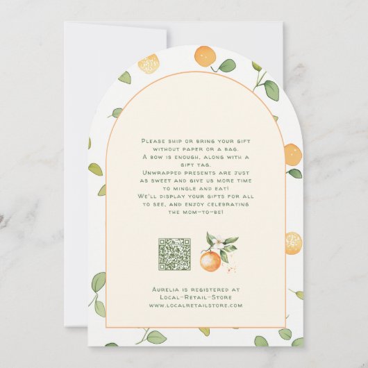 Oranje Citrus Little Cutie Arch Baby shower Kaart (Achterkant)