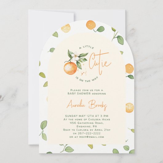 Oranje Citrus Little Cutie Arch Baby shower Kaart (Voorkant)