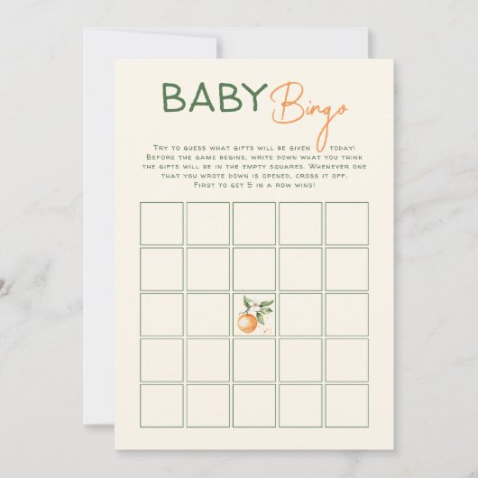 Oranje Citrus Little Cutie Baby Bingo Game Kaart (Voorkant)