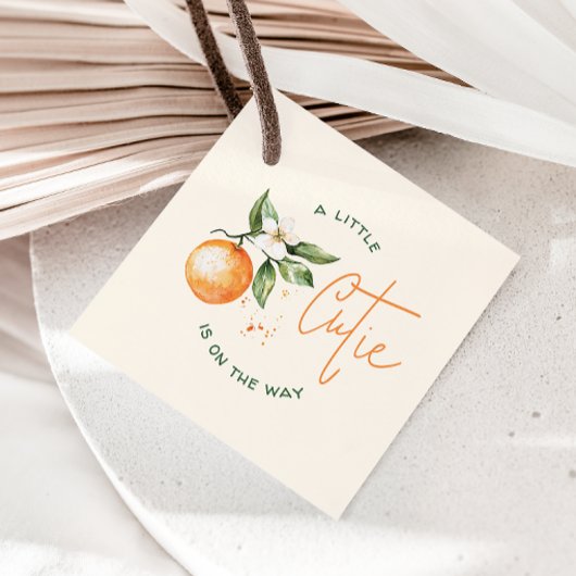 Oranje Citrus Little Cutie Baby shower Bedankjes Labels
