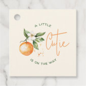 Oranje Citrus Little Cutie Baby shower Bedankjes Labels (Voorkant)
