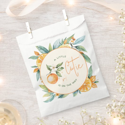 Oranje Citrus Little Cutie Baby shower Bedankzakje (Geknipt)