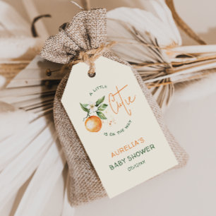 Oranje Citrus Little Cutie Baby shower Cadeaulabel