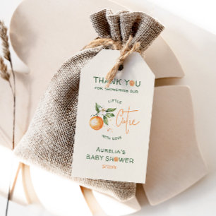 Oranje Citrus Little Cutie Baby shower Dank je Cadeaulabel
