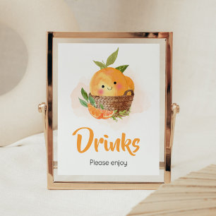 Oranje Citrus Little Cutie Baby shower Drinken Poster