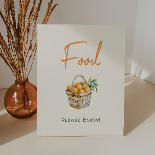 Oranje Citrus Little Cutie Baby shower Eten Reclamebord Met Voetstuk