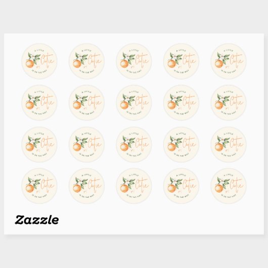 Oranje Citrus Little Cutie Baby shower Favoriet Ronde Sticker (Vel)