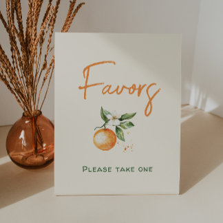Oranje Citrus Little Cutie Baby shower Favors Reclamebord Met Voetstuk