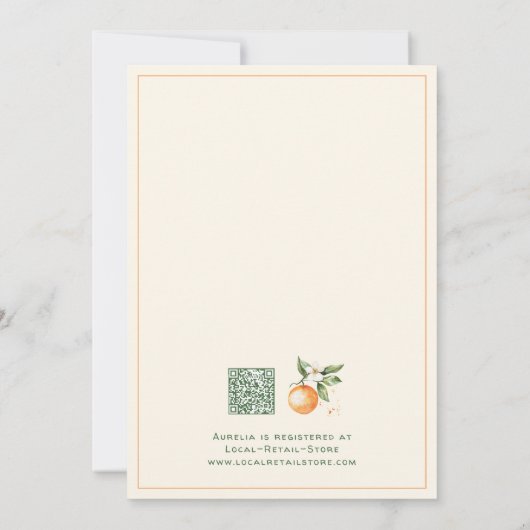 Oranje Citrus Little Cutie Baby shower Invitation Kaart (Achterkant)