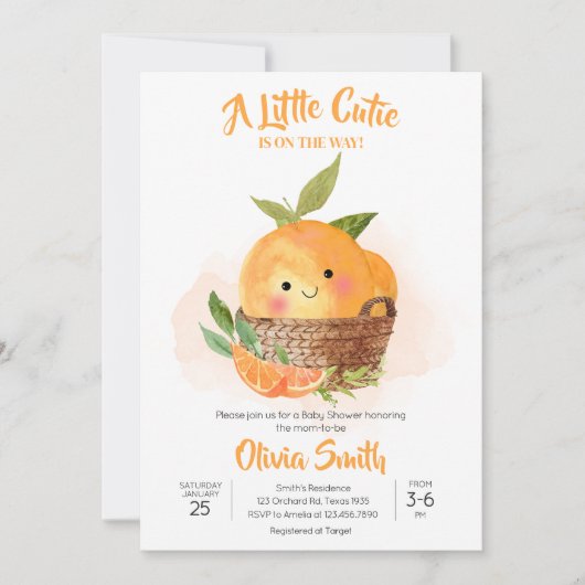 Oranje Citrus Little Cutie Baby shower Kaart (Voorkant)