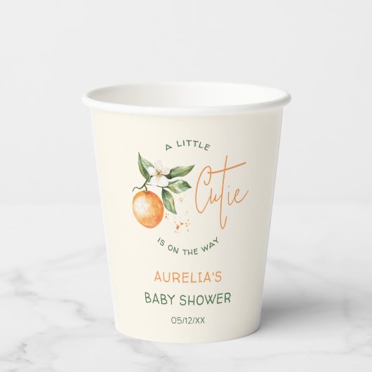 Oranje Citrus Little Cutie Baby shower Papieren Bekers (Achterkant)