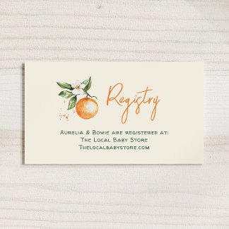 Oranje Citrus Little Cutie Baby shower Registry Informatiekaartje