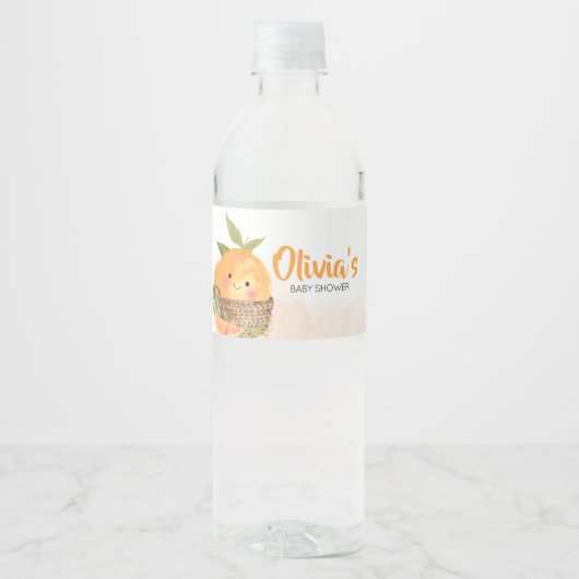 Oranje Citrus Little Cutie Baby shower Waterfles Etiket (Voorkant)