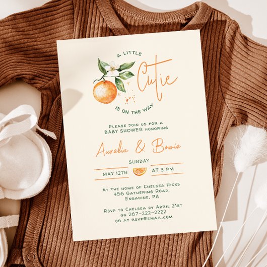 Oranje Citrus Little Cutie Couples Baby shower Kaart
