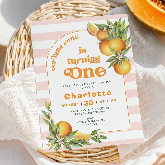 Oranje Citrus Little Cutie Een 1e Verjaardag Kaart