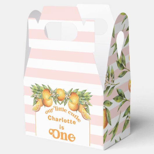 Oranje Citrus Little Cutie Een 1e Verjaardagsgunst Bedankdoosjes (Geopend)