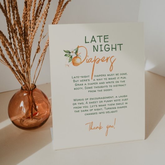 Oranje Citrus Little Cutie Late Night Luiers Reclamebord Met Voetstuk