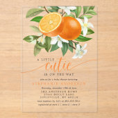 Oranje Citrus Little Cutie on the Way Baby shower Acryl Uitnodigingen (Voorkant)