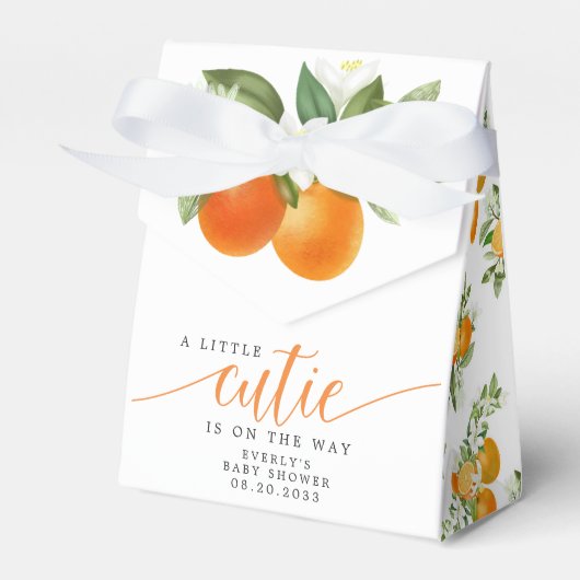 Oranje Citrus Little Cutie on the Way Baby shower Bedankdoosjes (Voorkant Zijde)
