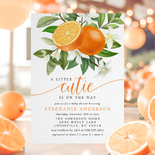 Oranje Citrus Little Cutie on the Way Baby shower Kaart