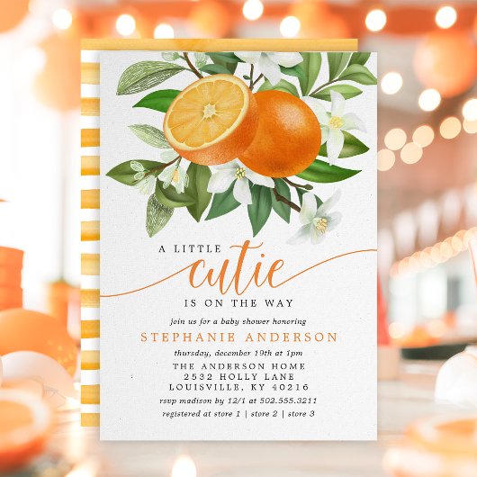 Oranje Citrus Little Cutie on the Way Baby shower Kaart