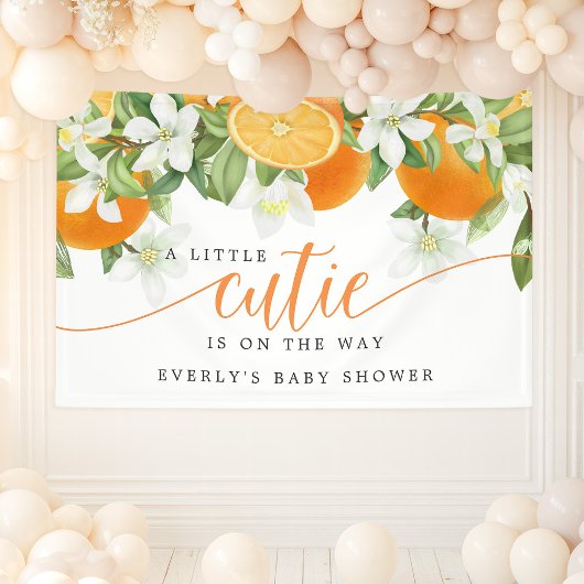 Oranje Citrus Little Cutie on the Way Baby shower Spandoek