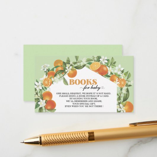 Oranje Citrus Little Cutie Waterverf baby showe Informatiekaartje (Voorkant / Achterkant in situ)