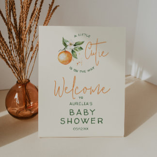 Oranje Citrus Little Cutie Welkom Baby shower Reclamebord Met Voetstuk