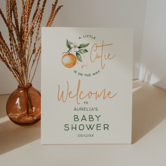 Oranje Citrus Little Cutie Welkom Baby shower Reclamebord Met Voetstuk