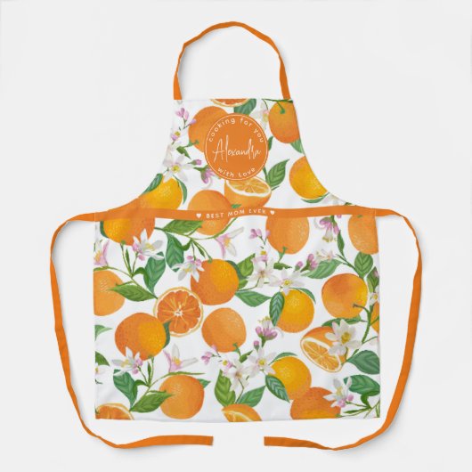 Oranje Citrus Pattern Waterverf Beste Moeder Naam Schort (Voorkant)