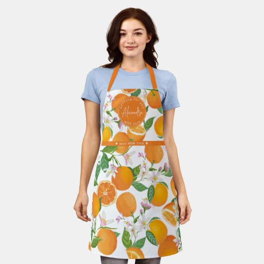 Oranje Citrus Pattern Waterverf Beste Moeder Naam Schort (Gedragen)