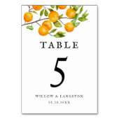 Oranje Citrus Rustic Wedding Table Number Kaart (Achterkant)