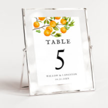 Oranje Citrus Rustic Wedding Table Number