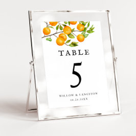 Oranje Citrus Rustic Wedding Table Number Kaart