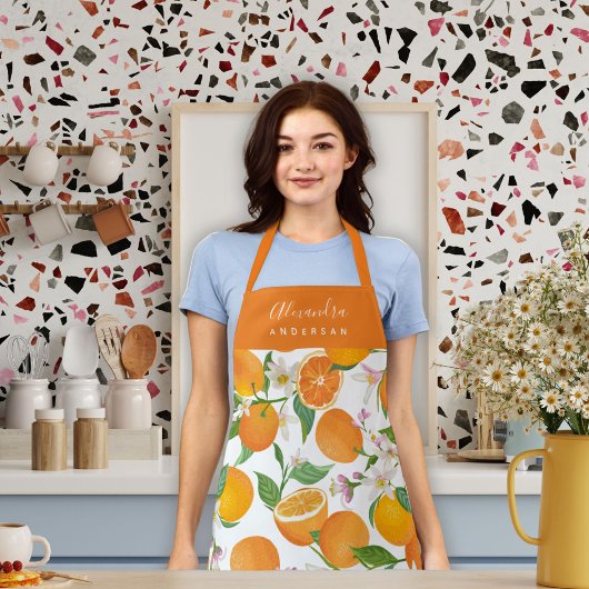 Oranje Citrus Script Naam Thuiskok Schort