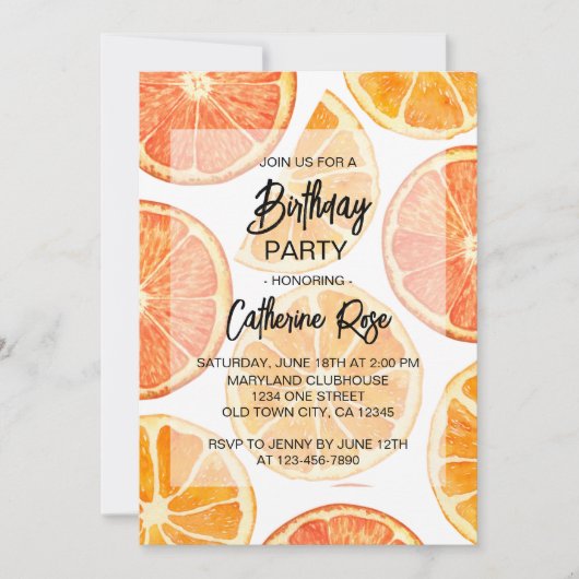 Oranje Citrus Slice Zomer Verjaardagsfeest Kaart (Voorkant)