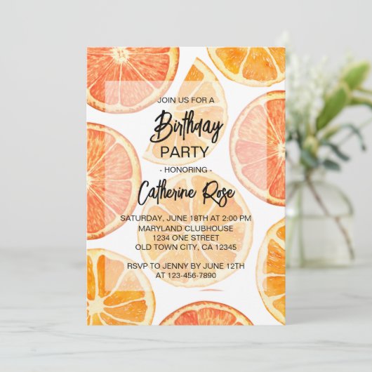 Oranje Citrus Slice Zomer Verjaardagsfeest Kaart (Staand voorkant)