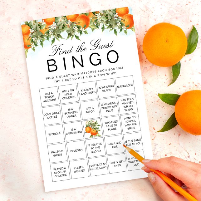 Oranje citrus Vind de gast bingo spel Kaart (Creator heeft geüpload)
