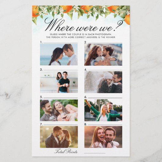 Oranje citrus waar we waren spel paar foto's (Voorkant)