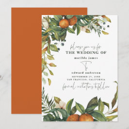 Oranje citrus waterverf botanische bruiloft save the date