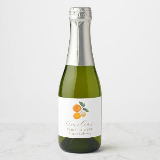 Oranje Citrus Waterverf Bridal Brunch Custom Sparkling Wijnetiket (Voorkant)