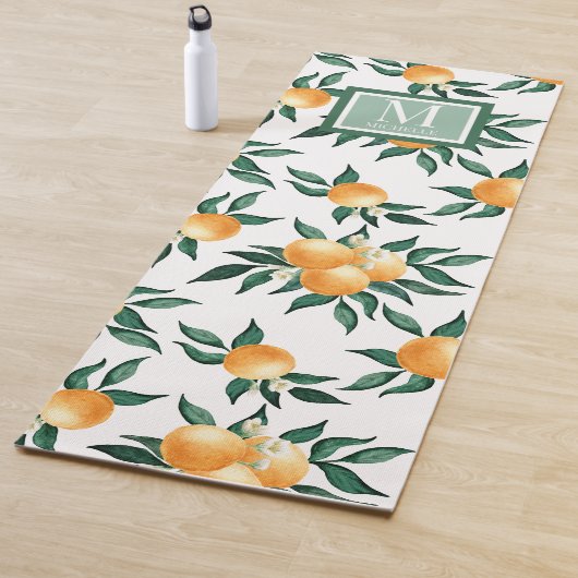 Oranje Citrus Waterverf Monogram Naam Yogamat (In situ)