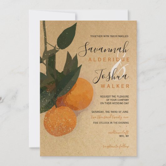 ORANJE CITRUS WATERVERF WEDDING INVITATIE KAART (Voorkant)