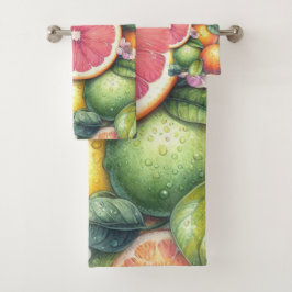 Oranje Citrus Whimsical Waterverf Fruit & Floral Bad Handdoek