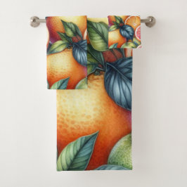 Oranje Citrus Whimsical Waterverf Fruit & Floral Bad Handdoek