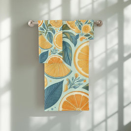 Oranje Citrus Whimsical Waterverf Fruit & Floral Bad Handdoek
